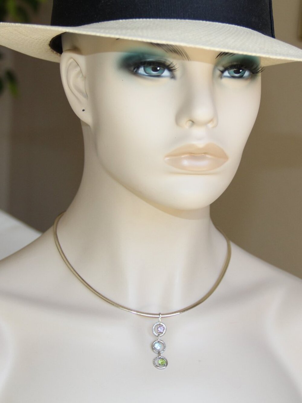 Sterling Silver Triple-Gemstone Pendant. Rare Gorgeous Combination of Gemstones